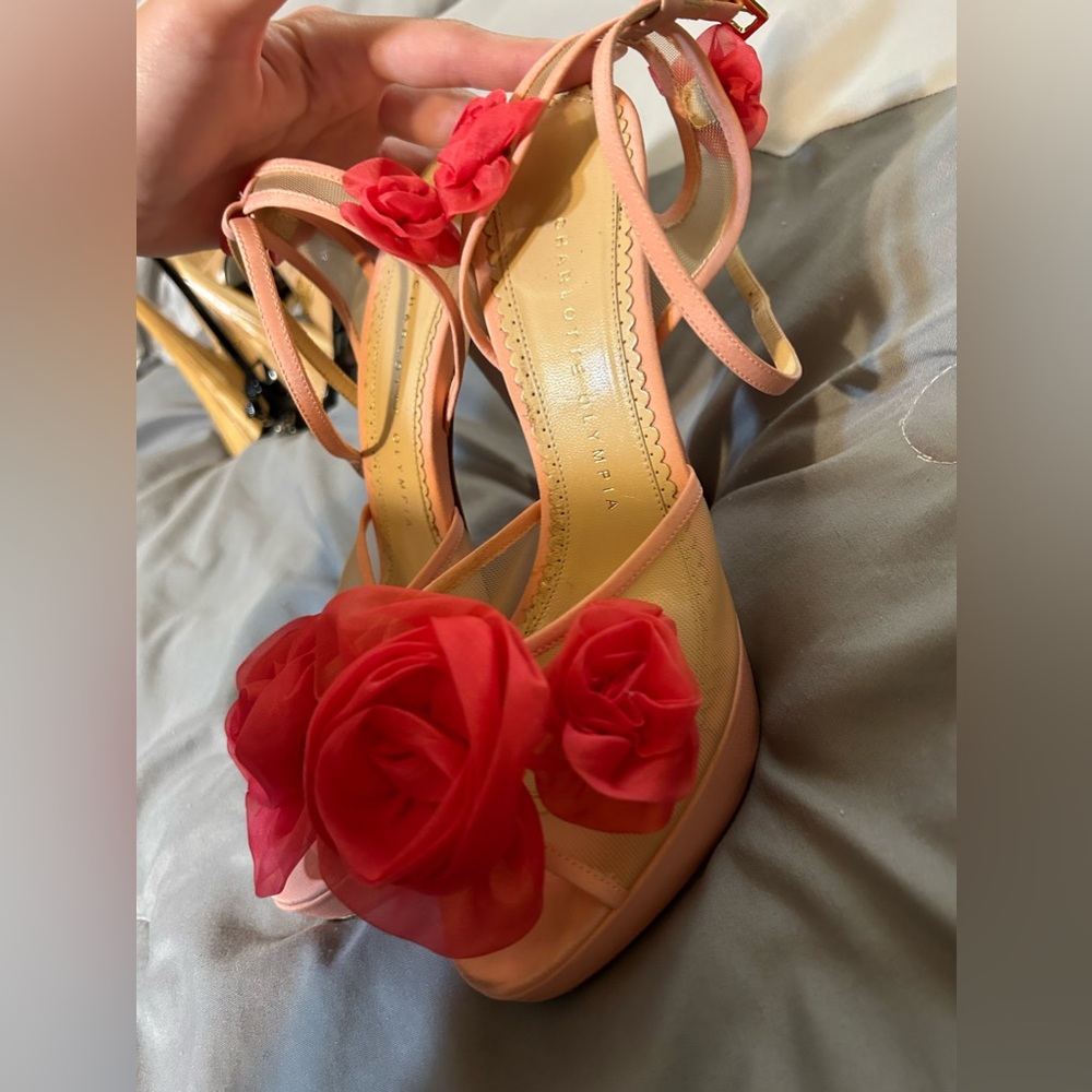 Charlotte Olympia Fleur Ankle-Wrap Platform Sandals - Size 38.5